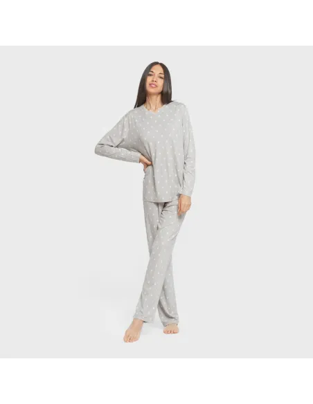 Pijama mulher soft Baby cinza pijamas-compridos-de-mulher