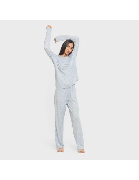 Pijama mulher soft Baby celeste pijamas-compridos-de-mulher