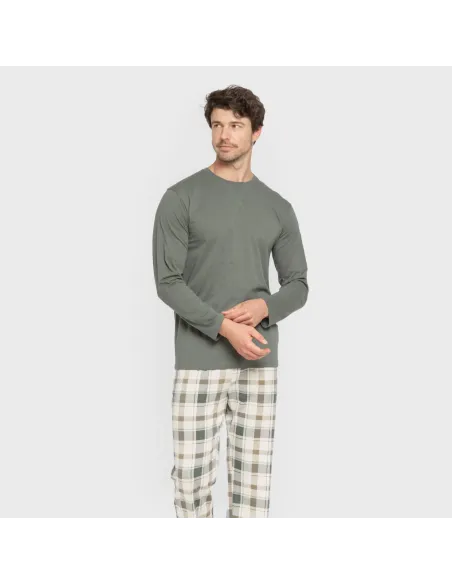 Pijama algodão homem Cuadro Noric verde pijamas-compridos-homem
