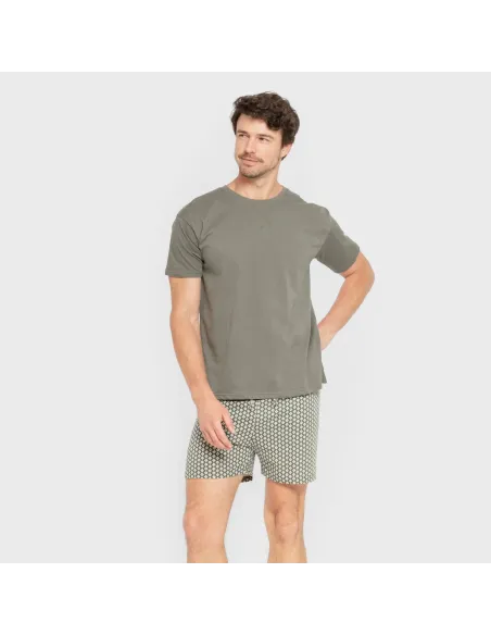 Pijama curto algodão homem Sassy verde caça pijamas-curtos-homem