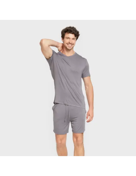 Pijama curto viscosa homem cinza azulado pijamas-curtos-homem