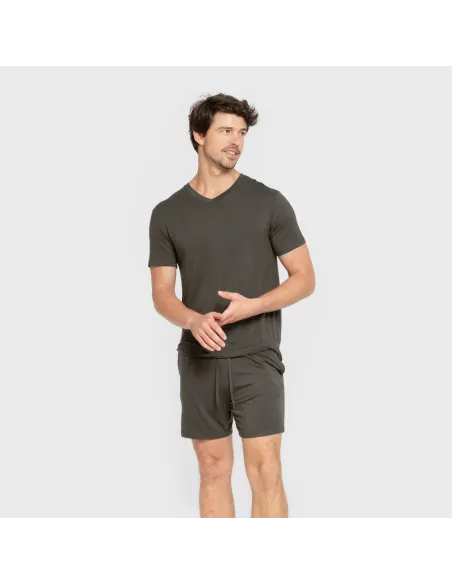 Pijama curto viscosa homem verde oscuro pijamas-curtos-homem