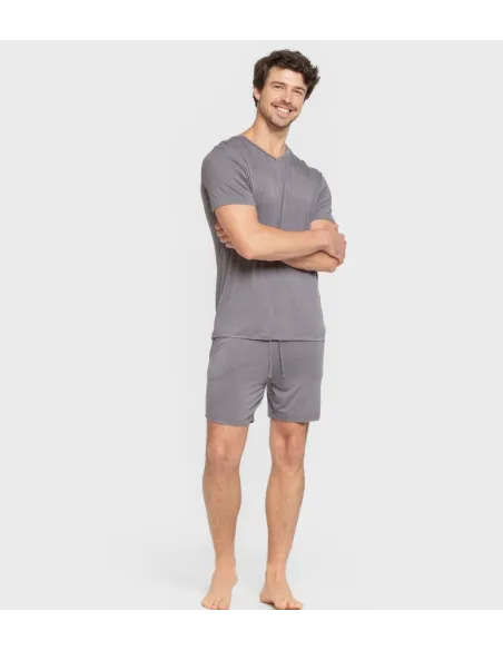 Pijama curto viscosa homem cinza azulado pijamas-curtos-homem