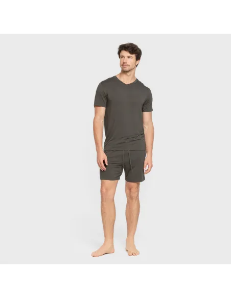 Pijama curto viscosa homem verde oscuro pijamas-curtos-homem
