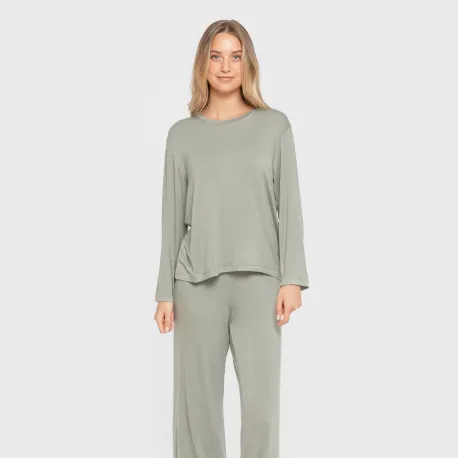 Pijama comprido viscosa mulher liso pijamas-compridos-de-mulher