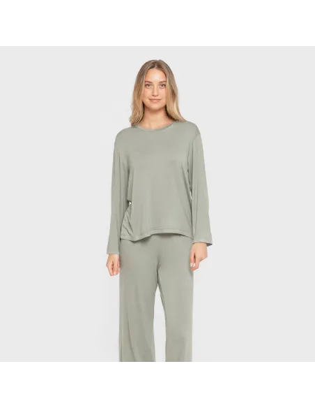 Pijama comprido viscosa mulher liso pijamas-compridos-de-mulher