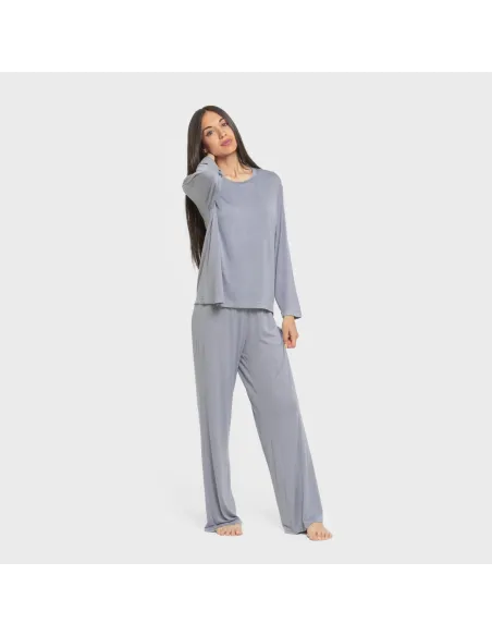 Pijama comprido viscosa mulher liso pijamas-compridos-de-mulher