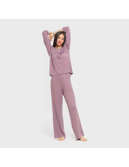 Pijama comprido viscosa mulher liso pijamas-compridos-de-mulher
