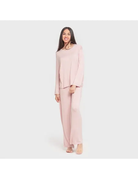 Pijama comprido viscosa mulher liso pijamas-compridos-de-mulher