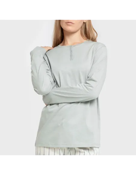 Pijama algodão Lalita água marinha pijamas-compridos-de-mulher