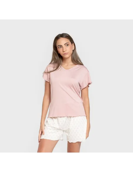 Pijama curto mulher manga fluída soft Soñada marsala pijamas-curtos-mulher