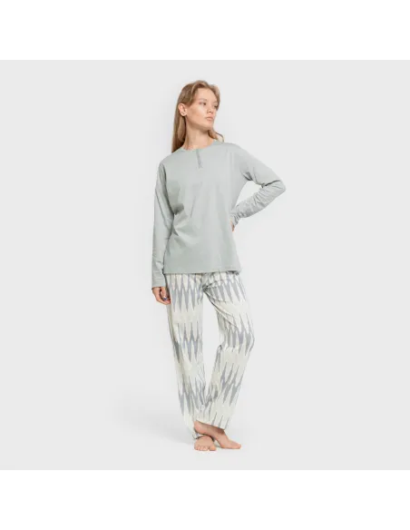 Pijama algodão Lalita água marinha pijamas-compridos-de-mulher