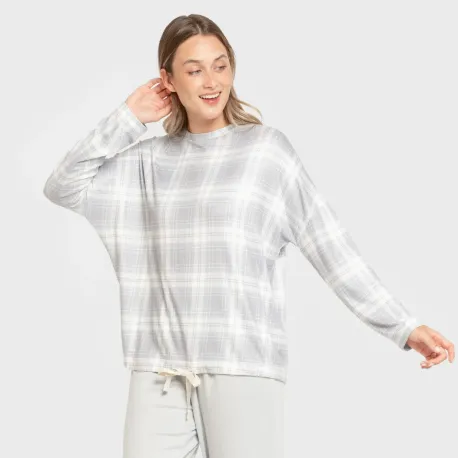 Pijama comprido Secret mulher Cuadro Portland azul grisaceo pijamas-compridos-de-mulher