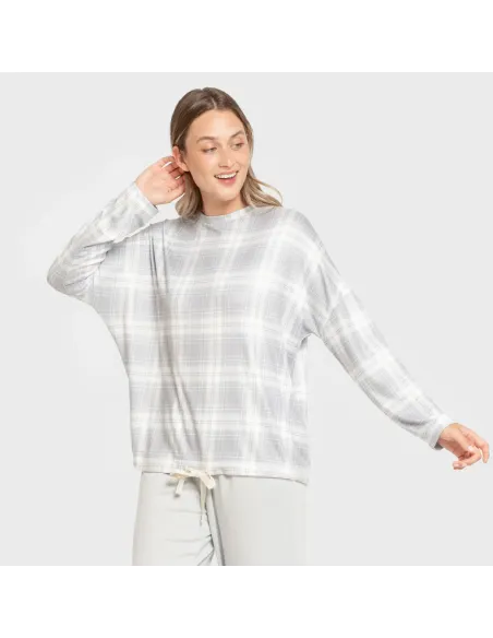 Pijama comprido Secret mulher Cuadro Portland azul grisaceo pijamas-compridos-de-mulher