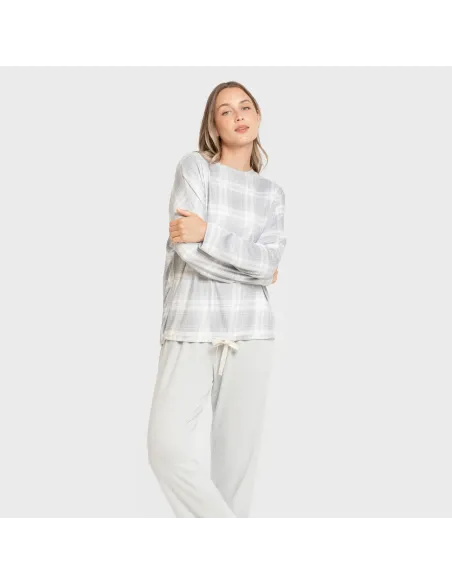 Pijama comprido Secret mulher Cuadro Portland azul grisaceo pijamas-compridos-de-mulher
