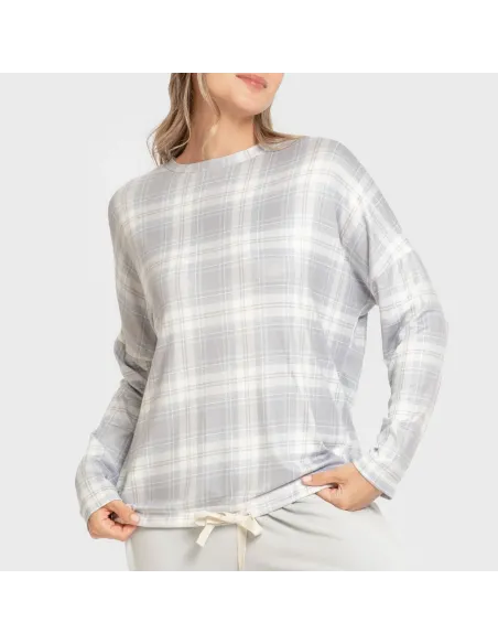 Pijama comprido Secret mulher Cuadro Portland azul grisaceo pijamas-compridos-de-mulher