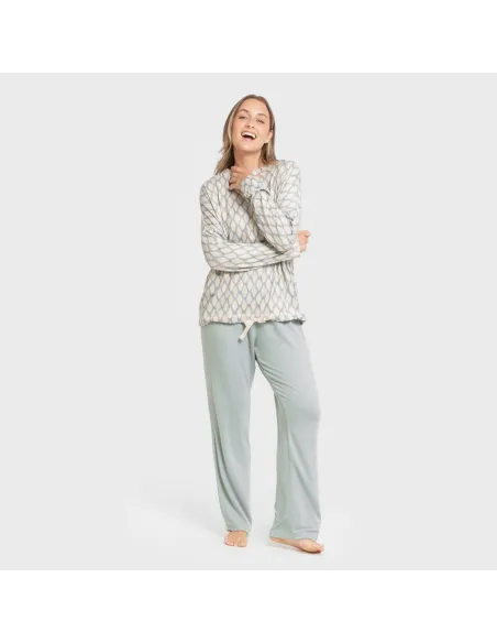 Pijama comprido Secret mulher Orlando azul pijamas-compridos-de-mulher