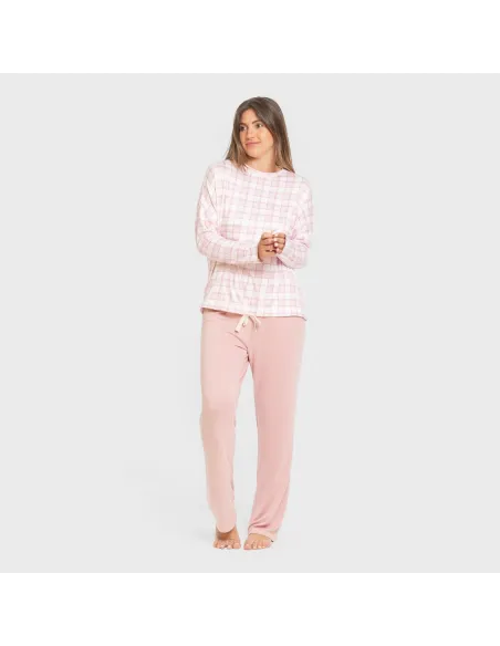 Pijama comprido Secret mulher Cuadro Barbie rosa pijamas-compridos-de-mulher