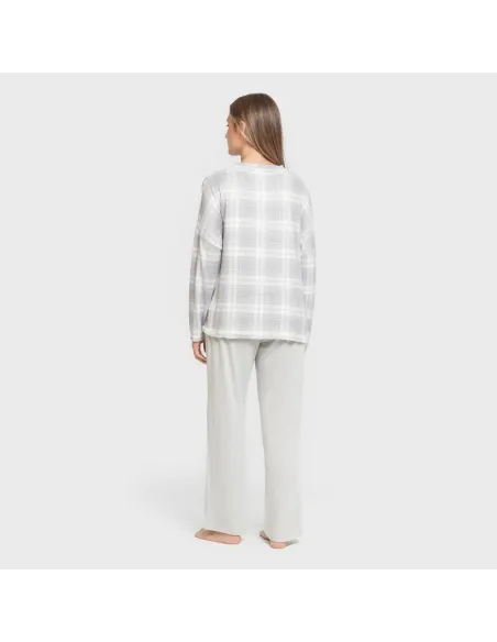 Pijama comprido Secret mulher Cuadro Portland azul grisaceo pijamas-compridos-de-mulher