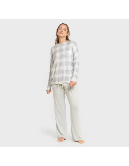 Pijama comprido Secret mulher Cuadro Portland azul grisaceo pijamas-compridos-de-mulher