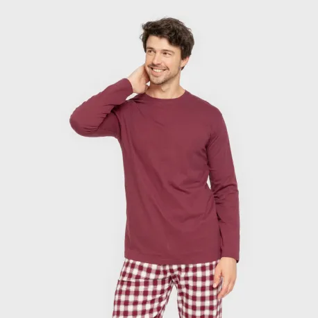 Pijama homem flanela Cuadro Gustavo bordeaux pijamas-compridos-homem