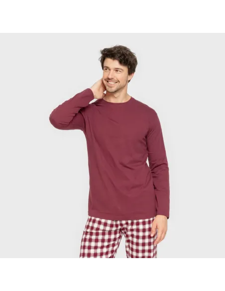 Pijama homem flanela Cuadro Gustavo bordeaux pijamas-compridos-homem