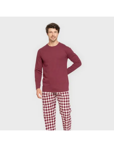 Pijama homem flanela Cuadro Gustavo bordeaux pijamas-compridos-homem