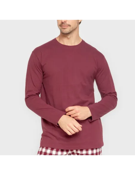 Pijama homem flanela Cuadro Gustavo bordeaux pijamas-compridos-homem