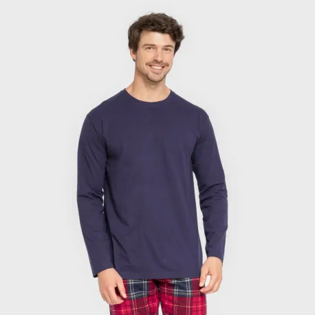 Pijama homem flanela Cuadro Bilbo azul marino pijamas-compridos-homem