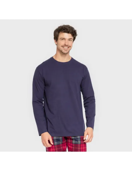 Pijama homem flanela Cuadro Bilbo azul marino pijamas-compridos-homem