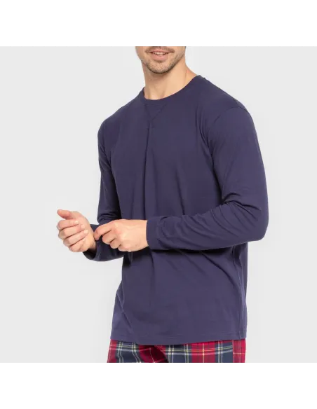 Pijama homem flanela Cuadro Bilbo azul marino pijamas-compridos-homem