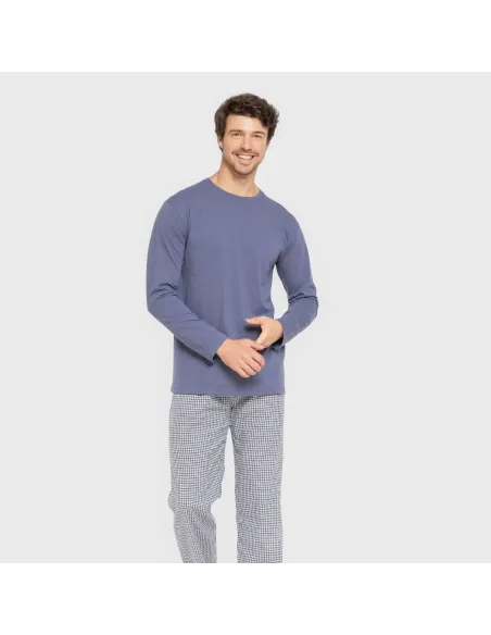 Pijama homem flanela Cuadro Saul azul pijamas-compridos-homem