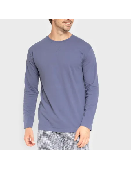 Pijama homem flanela Cuadro Saul azul pijamas-compridos-homem