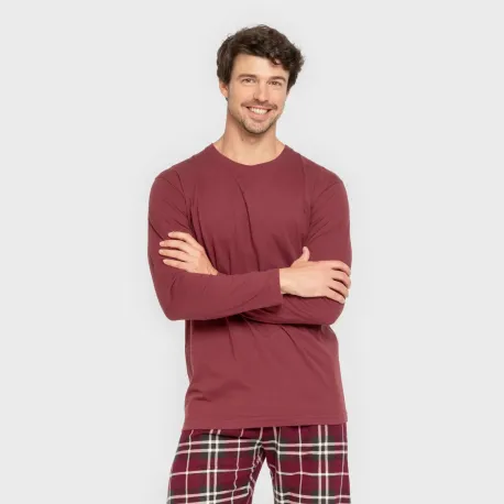 Pijama homem flanela Cuadro Sauron bordeaux pijamas-compridos-homem