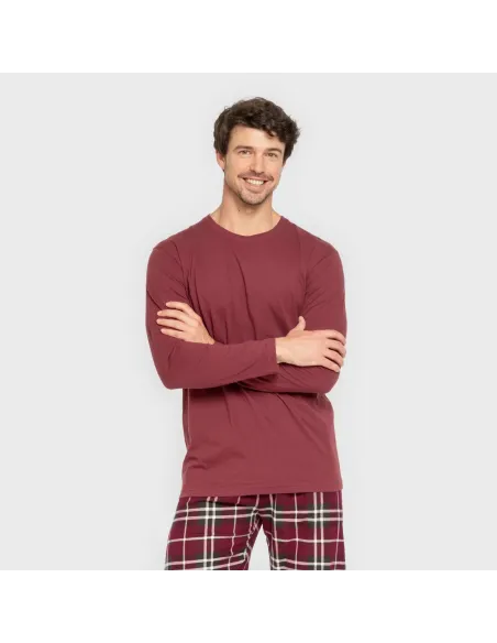 Pijama homem flanela Cuadro Sauron bordeaux pijamas-compridos-homem