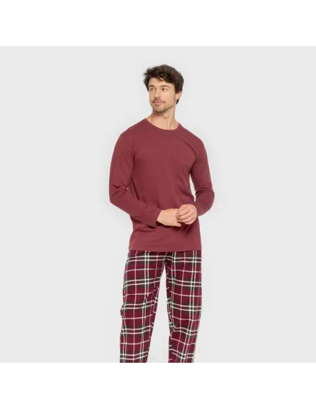 Pijama homem flanela Cuadro Sauron bordeaux pijamas-compridos-homem