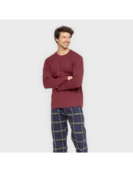 Pijama homem flanela Cuadro Tejada bordeaux pijamas-compridos-homem