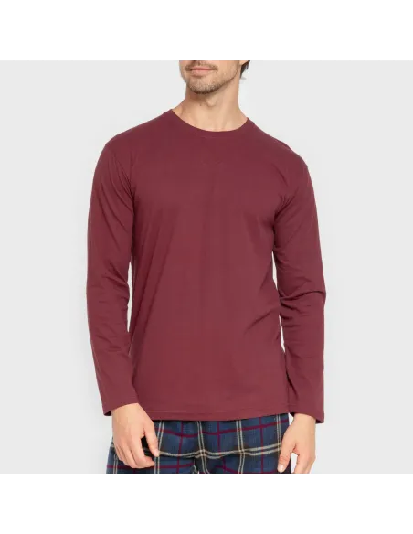 Pijama homem flanela Cuadro Tejada bordeaux pijamas-compridos-homem