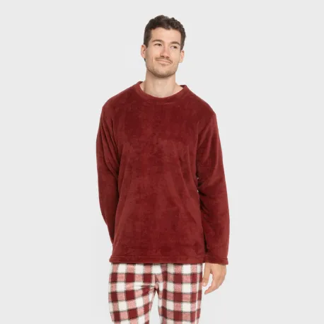 Pijama coral homem Cuadro Gustavo bordeaux pijamas-compridos-homem