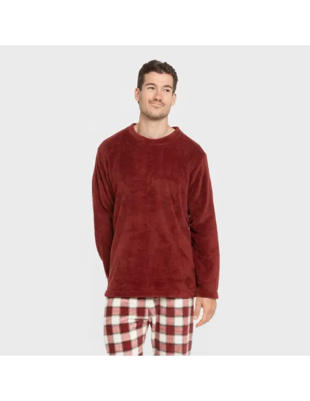 Pijama coral homem Cuadro Gustavo bordeaux pijamas-compridos-homem