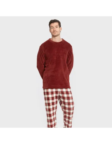 Pijama coral homem Cuadro Gustavo bordeaux pijamas-compridos-homem