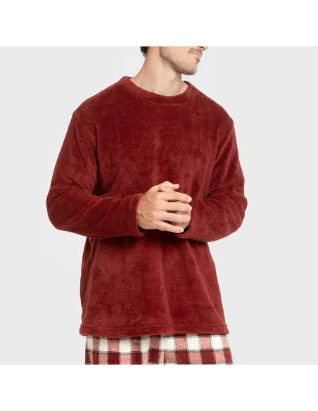 Pijama coral homem Cuadro Gustavo bordeaux pijamas-compridos-homem