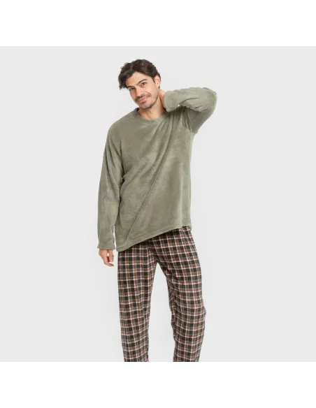 Pijama coral homem Cuadro Frankfurt verde pijamas-compridos-homem