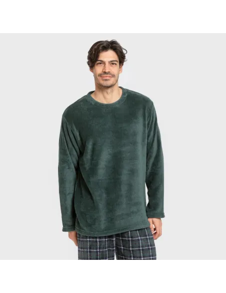Pijama coral homem Cuadro Ruz verde pijamas-compridos-homem