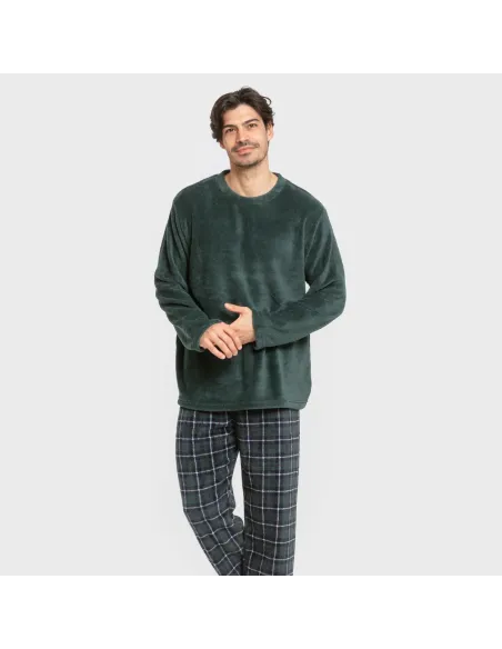 Pijama coral homem Cuadro Ruz verde pijamas-compridos-homem