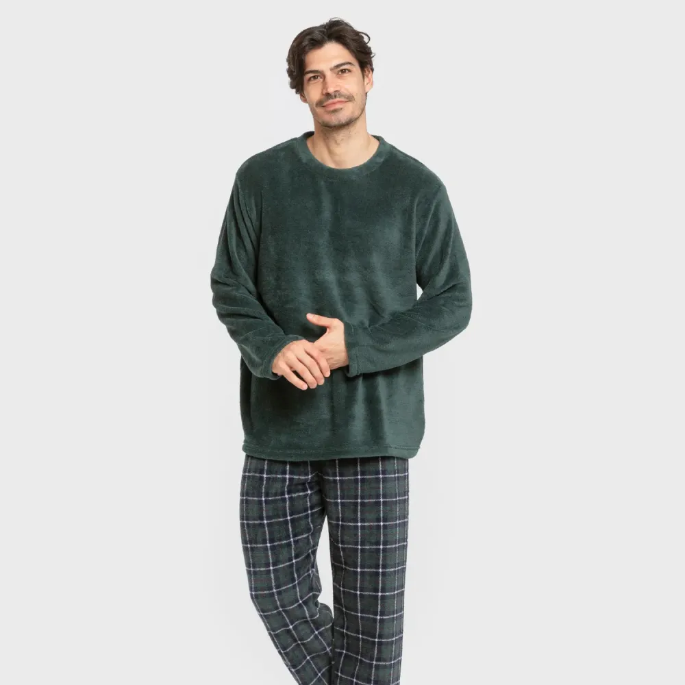 Pijama coral homem Cuadro Ruz verde pijamas-compridos-homem