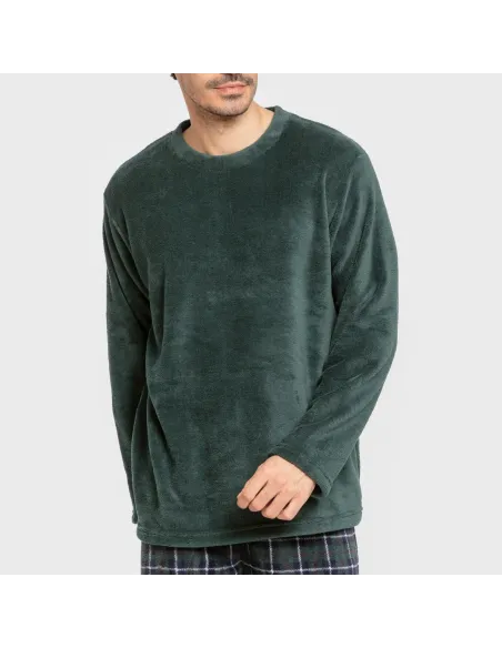 Pijama coral homem Cuadro Ruz verde pijamas-compridos-homem