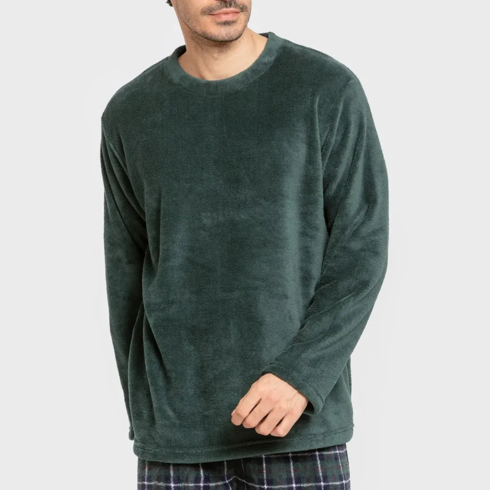 Pijama coral homem Cuadro Ruz verde pijamas-compridos-homem