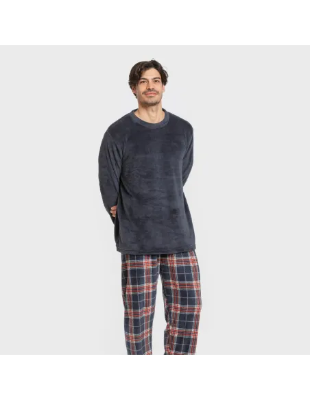 Pijama coral homem Cuadro Curtis azul marino pijamas-compridos-homem