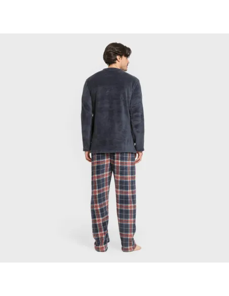 Pijama coral homem Cuadro Curtis azul marino pijamas-compridos-homem